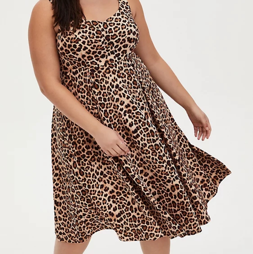 LEOPARD SWEETHEART SKATER MIDI DRESS, Torrid Size 0